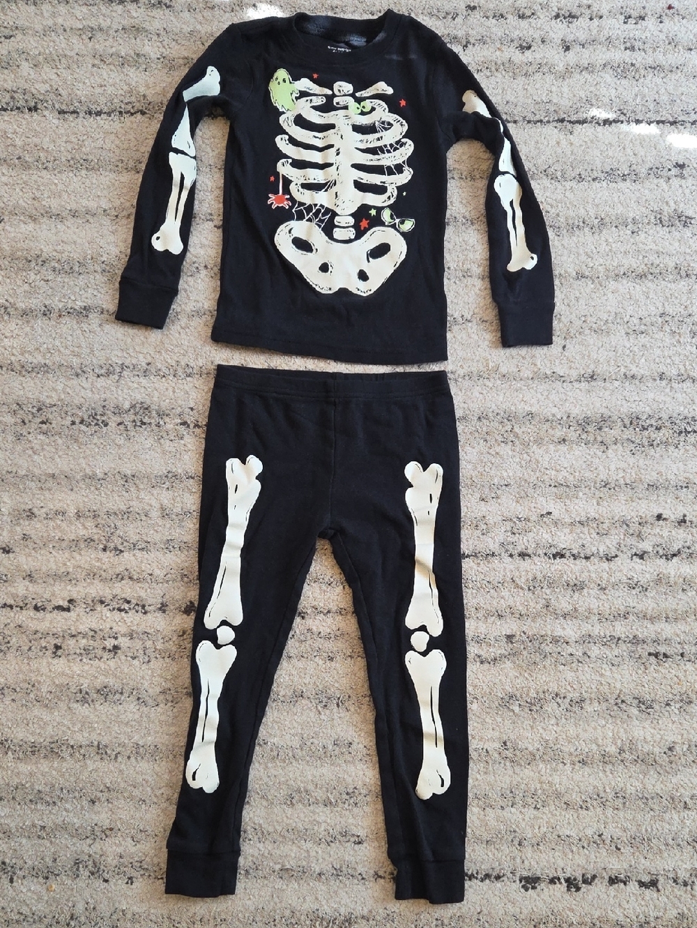 Carter's Black Skeleton Glow-In-The-Dark Pajama Set with Color Accents 4T